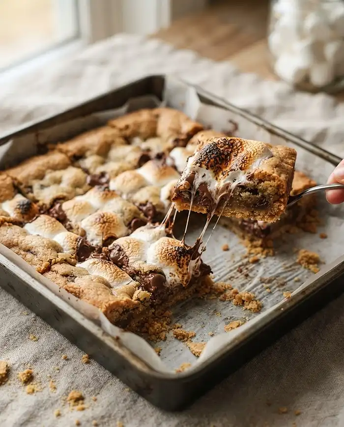 S'mores Dessert Recipes 2 Smores cookie bars with a graham cracker crust and toasted marshmallow top from these s'mores dessert recipes