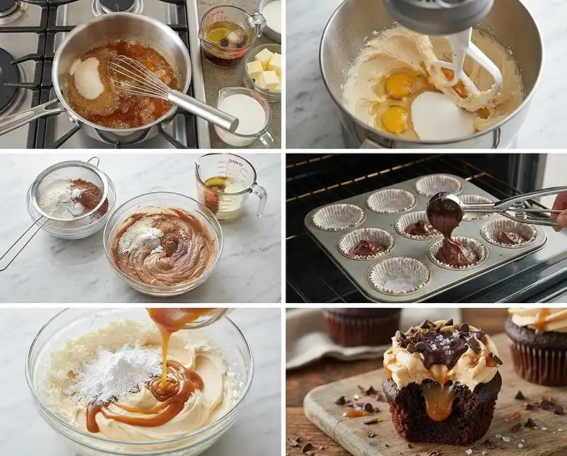 Salted Caramel Chocolate Cupcake 4 How to make chocolate and salted caramel cupcakes