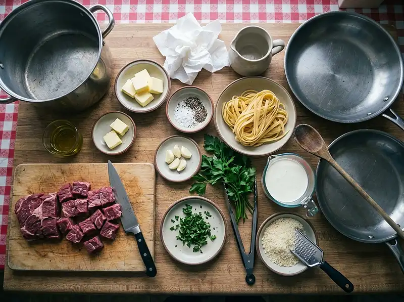 Les ingrédients pour Alfredo pasta shells