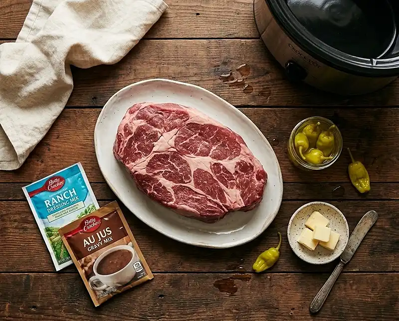 Main ingredients for mississippi pot roast recipe