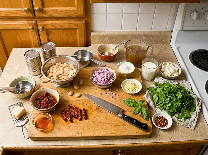 My ingredients for marry me butter beans with spinach​