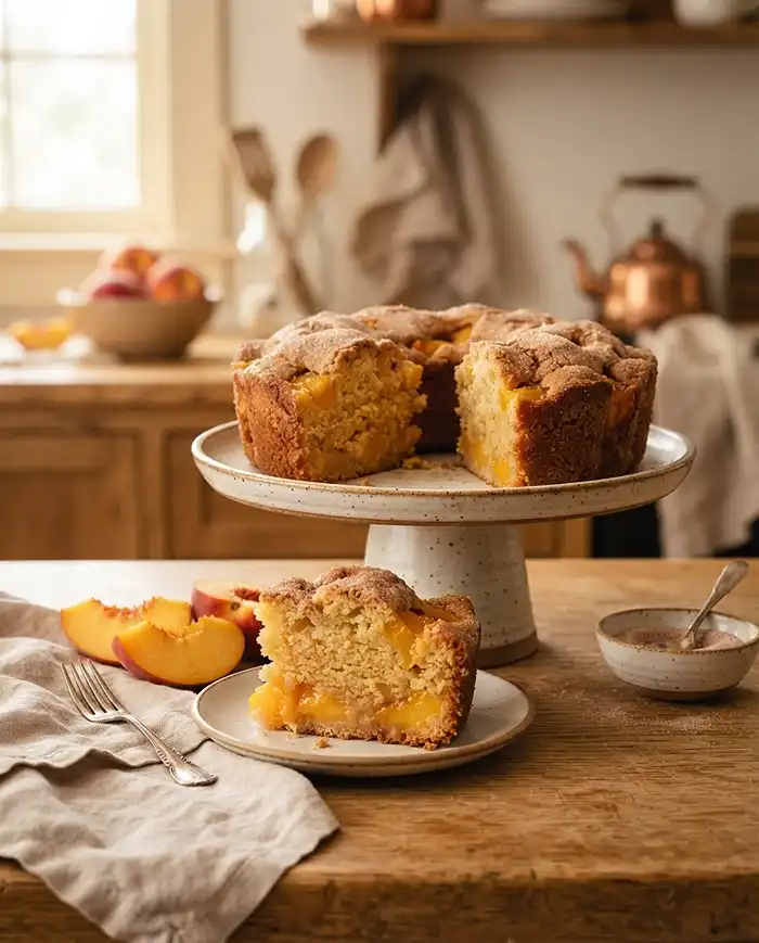 Cozy Peach Dessert Recipes 2 Peach dessert recipes featuring a buttery peach cobbler pound cake with juicy fruit and cinnamon