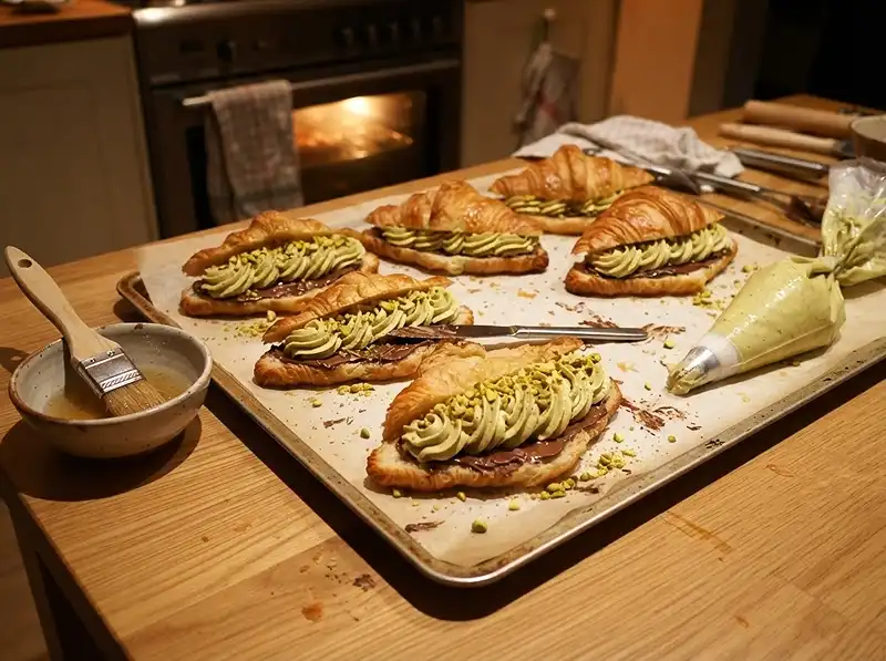 Pistachio Cream Croissants 5 Pistachio Croissant Recipe with Pistachio Cream Assembly