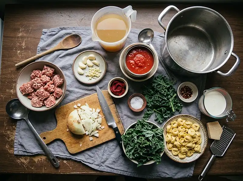 Creamy Sausage & Tuscan Kale Tortellini Soup 3 The ingredients for Creamy Sausage & Tuscan Kale Tortellini Soup