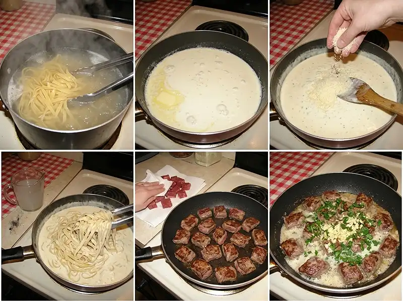 how to make Garlic Butter Steak Bites with Fettuccine Alfredo
